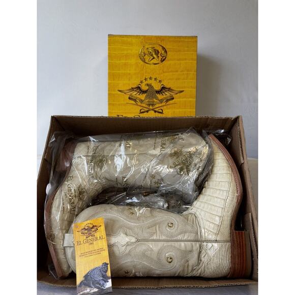 El General Cowboy Boots Exotic Leather Ivory Croc Back Mens Sz 6.5 - Picture 2 of 11